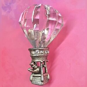 Vintage Hot Air Balloon Brooch Lucite Rhinestone Figural OJAC